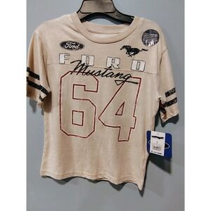 Ford Mustang 64 Graphic Football Tee Boys Size Medium 8 Tan Vintage Wash NWT